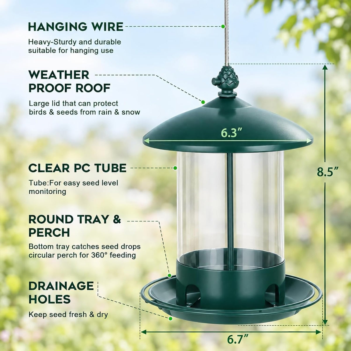 gbekery metal bird feeders for outdoors, 360° feeding shown in use