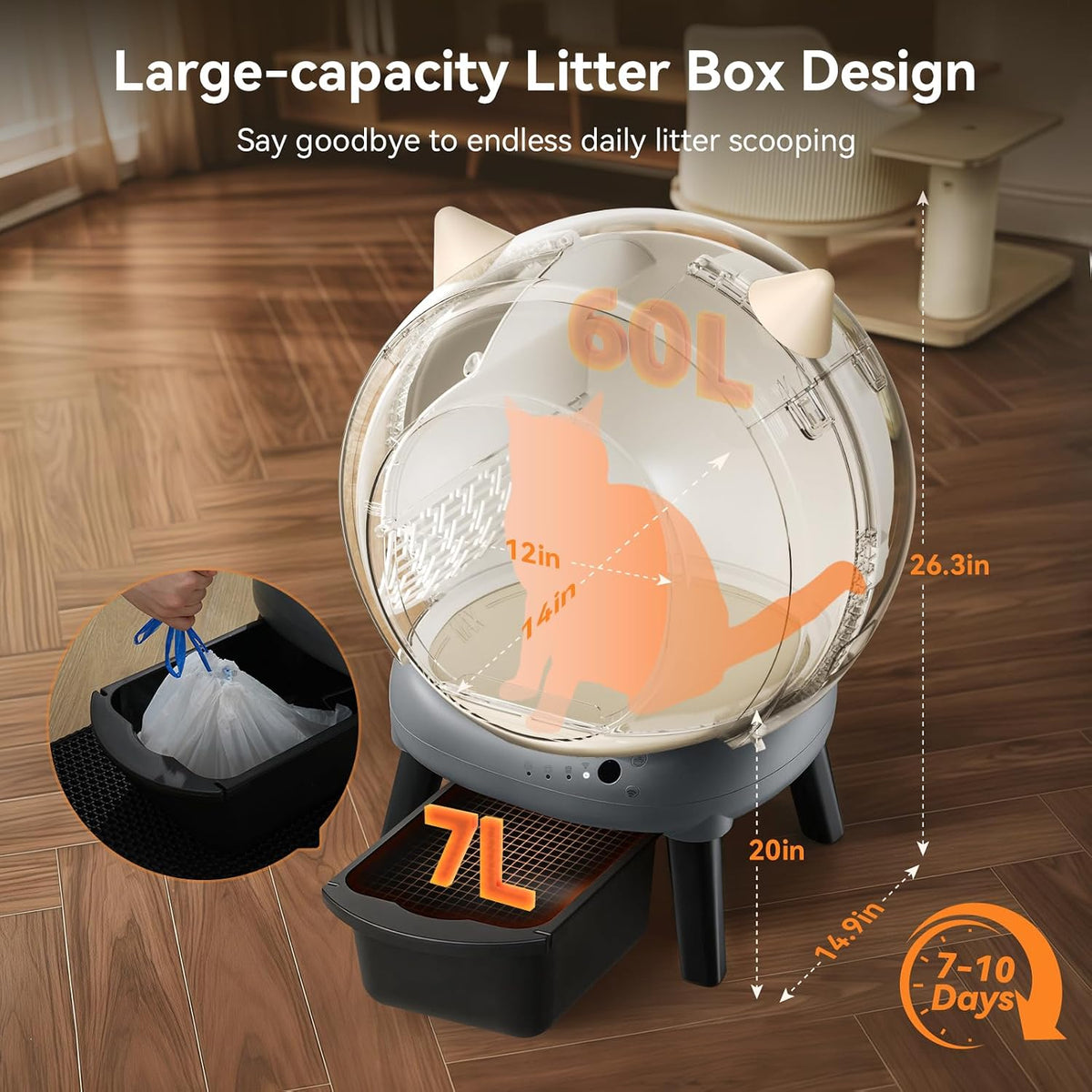 smart e2 automatic self cleaning cat litter box, close-up detail