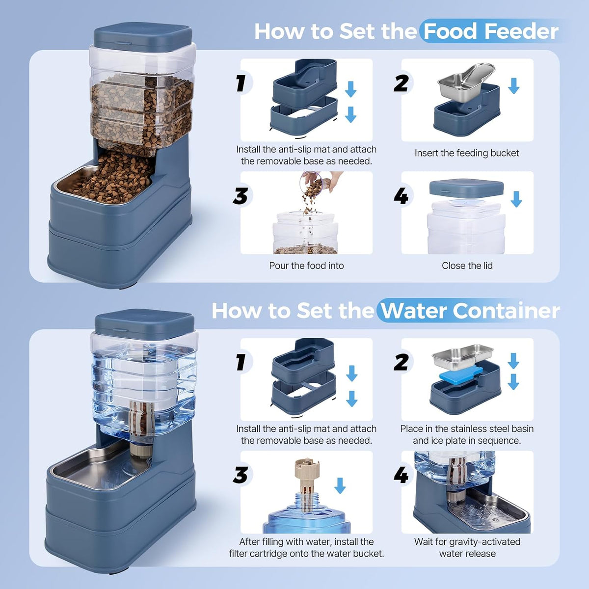 automatic cat feeder and water dispenser with stainless shown in use