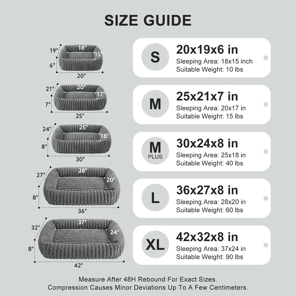 furtime dog bed for small medium dog, washable showing dimensions