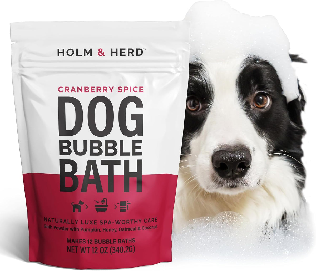 holm & herd cranberry spice dog care gift shown in use