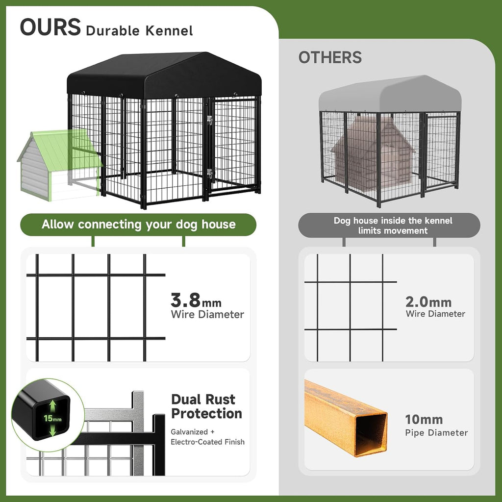 dog kennel outdoor, outside dog kennel with roof, side view