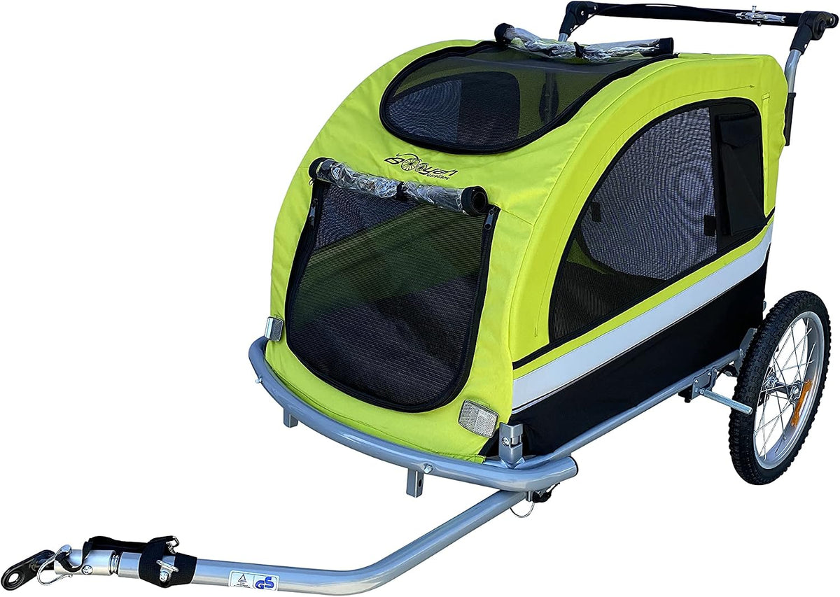 booyah extra large pet bike trailer dog stroller shown in use