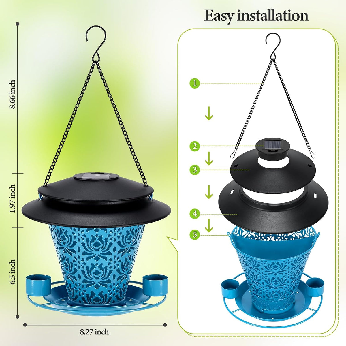 solar bird feeders for outside hanging metal wild shown in use