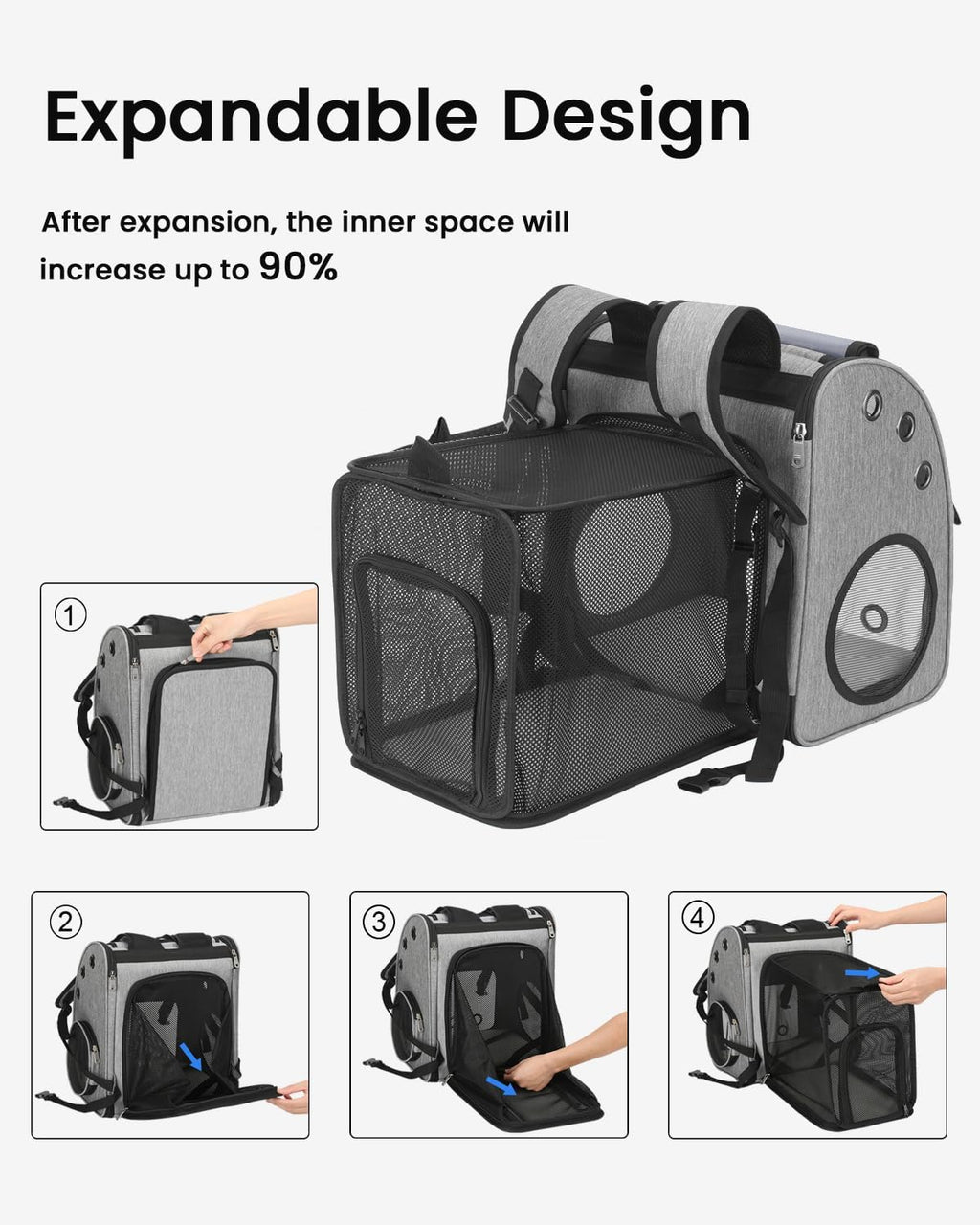 expandable cat backpack carrier for small cats/dogs airline, side view