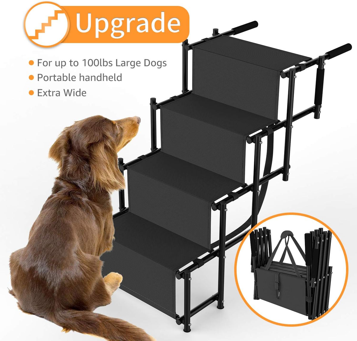 suki&sami metal frame folding dog ramp for car shown in use
