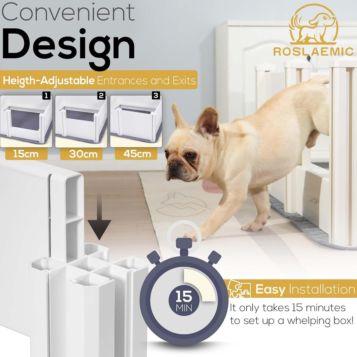 height 24 inch tall whelping box kit for, side view