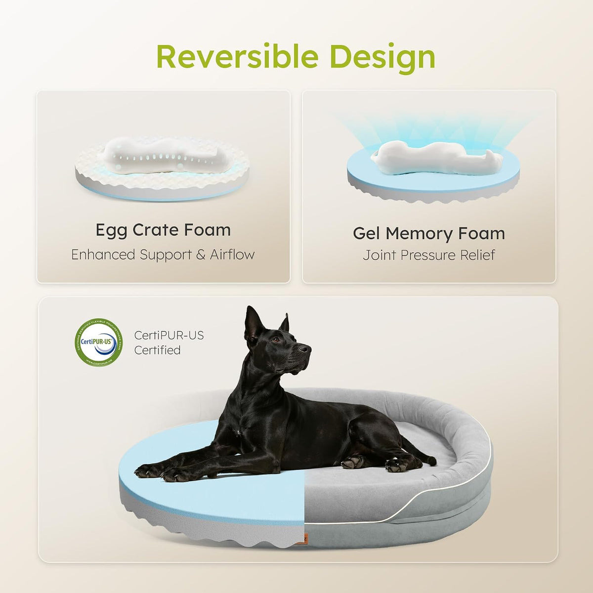 cwawz xxl orthopedic dog bed, 53 in. dog, close-up detail