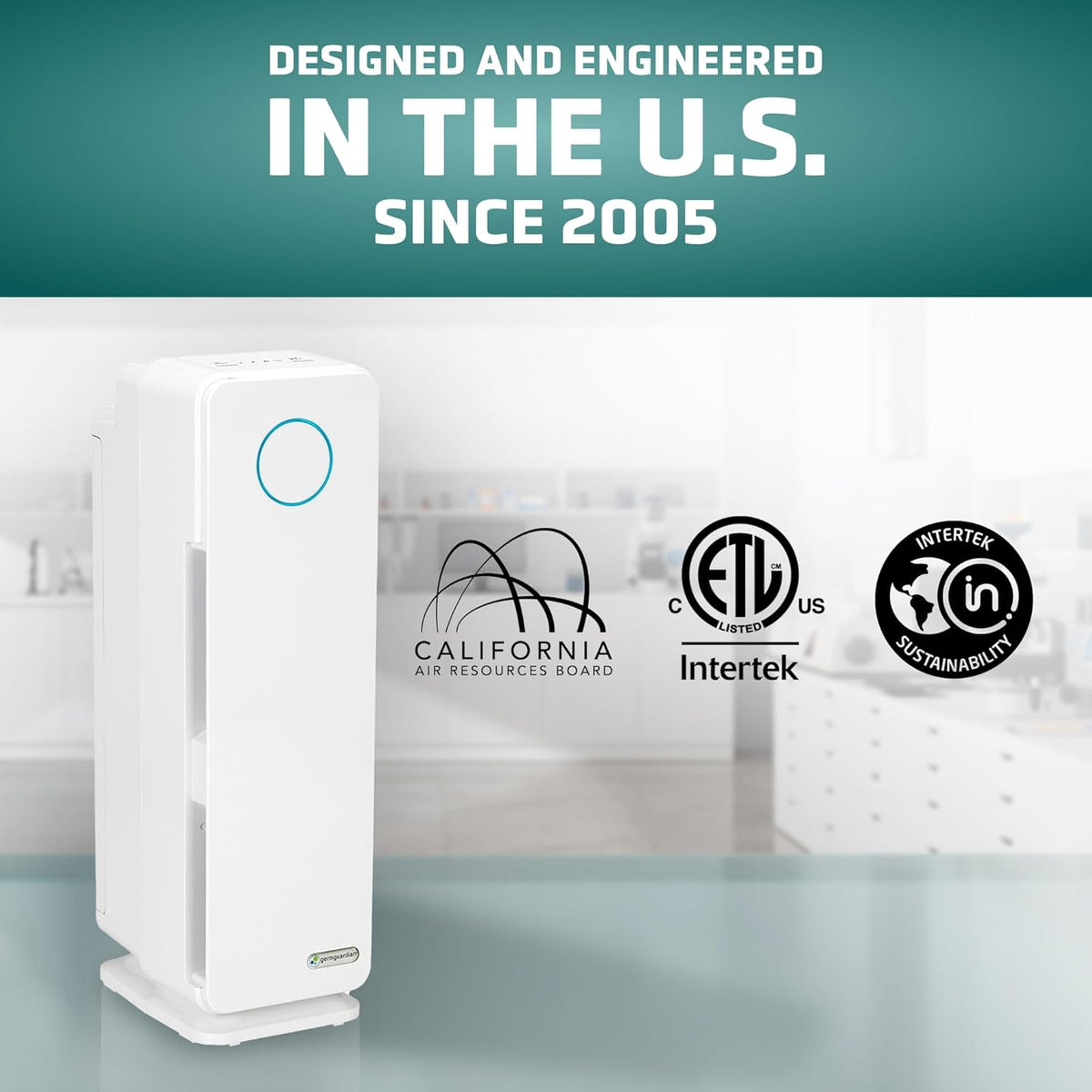 germguardian air purifier for homes with pets, h13, side view
