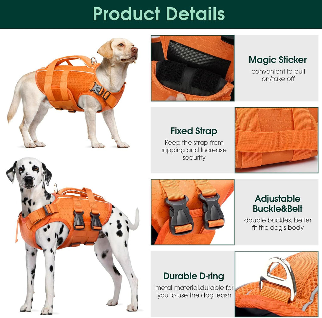 kuoser dog life jacket, high flotation reflective dog, close-up detail