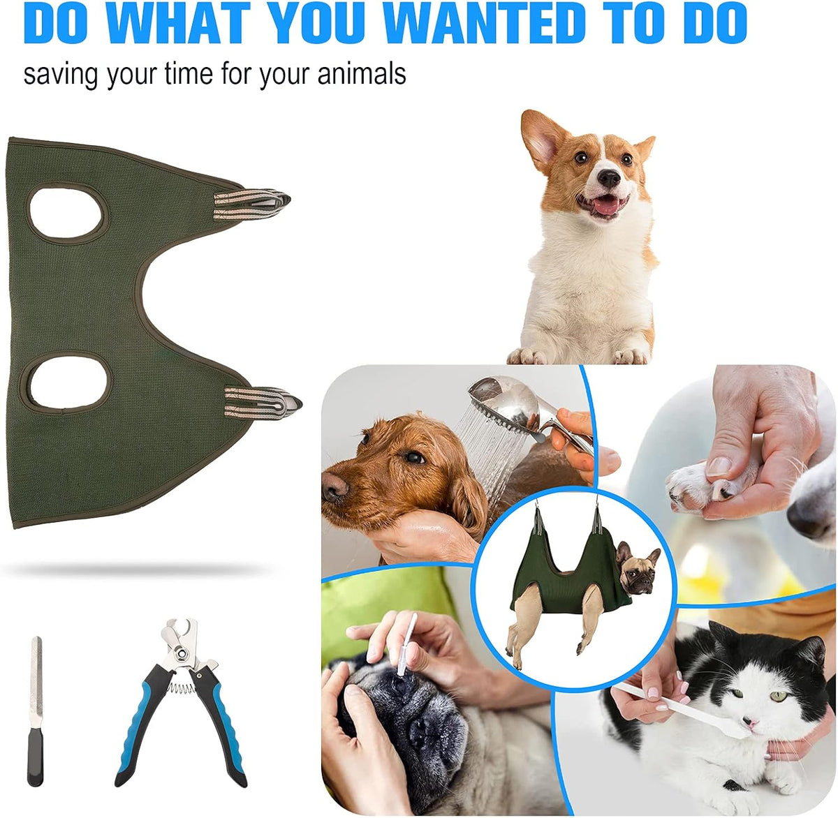 kkiimatt 10 in 1 pet dog grooming hammock shown in use