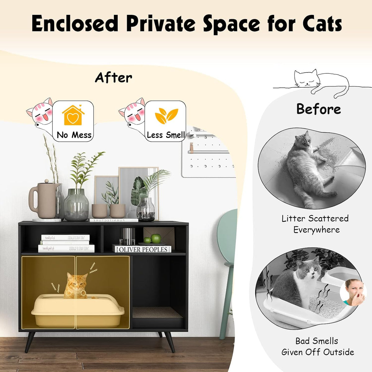 petsite litter box enclosure, wooden cat litter box, side view