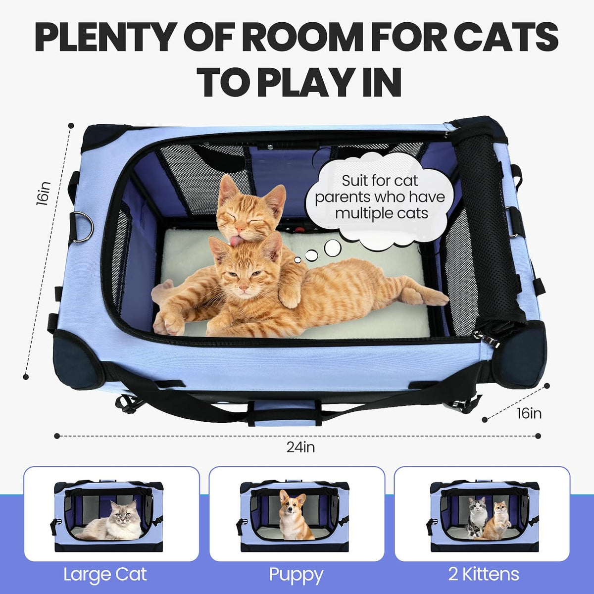 pegic extra large cat carrier, blue shown in use
