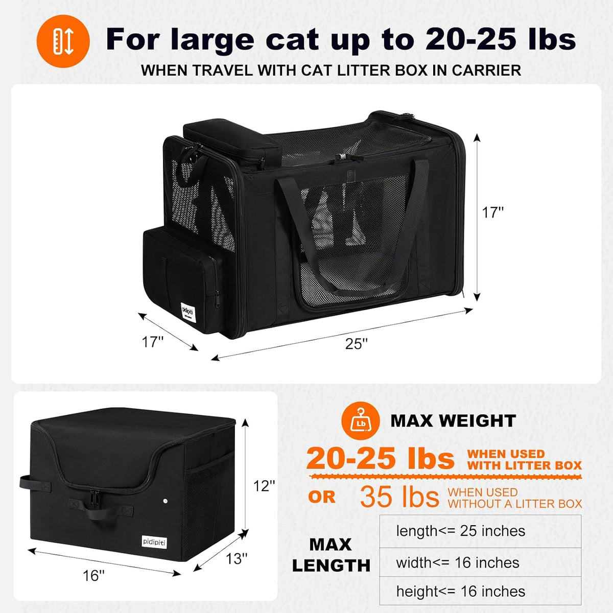 pidipiti 25x17x17 extra large expandable car cat carrier shown in use