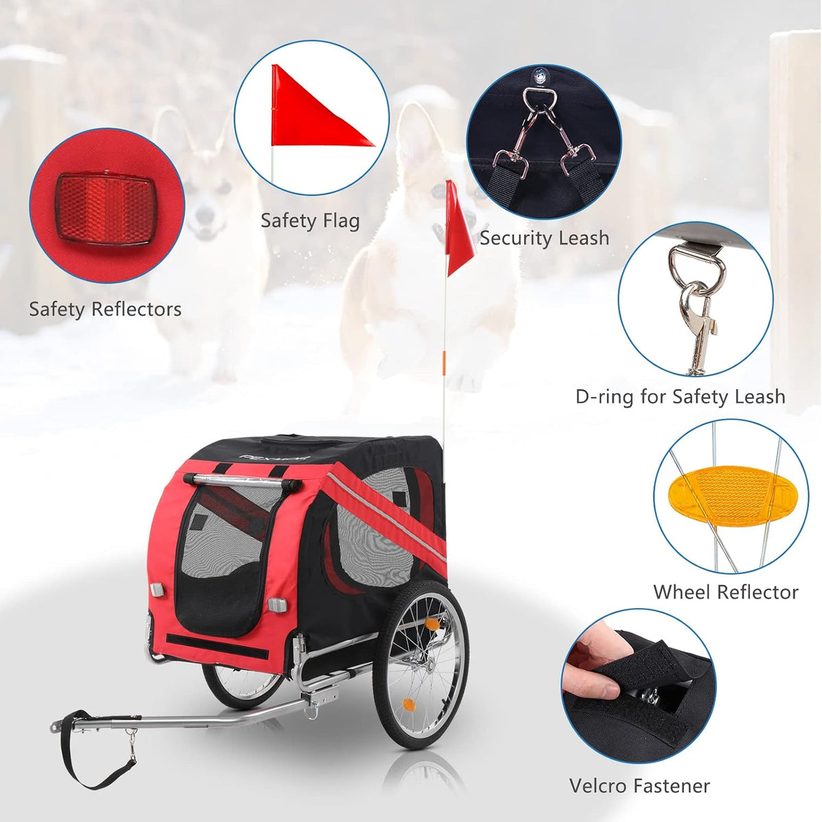 pexmor dog bike trailer, folding pet dog trailer showing dimensions