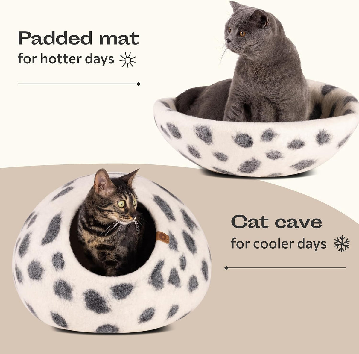 meowfia cat cave - merino wool bed for, side view