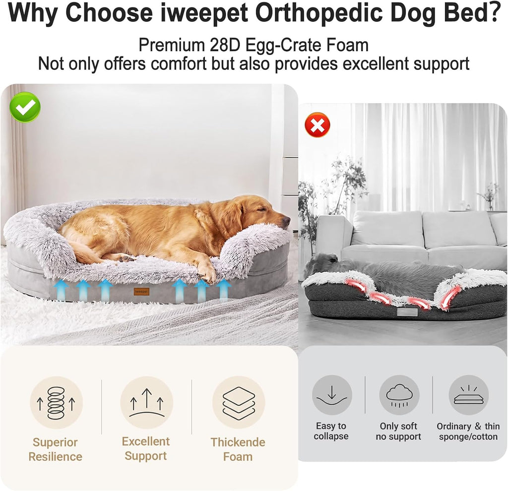iweepet fluffy calming orthopedic dog beds large sized, side view