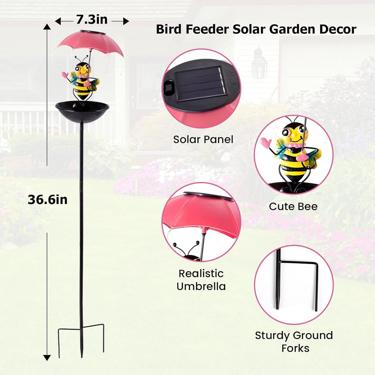 solar bird feeders for outdoors, bee garden decor shown in use