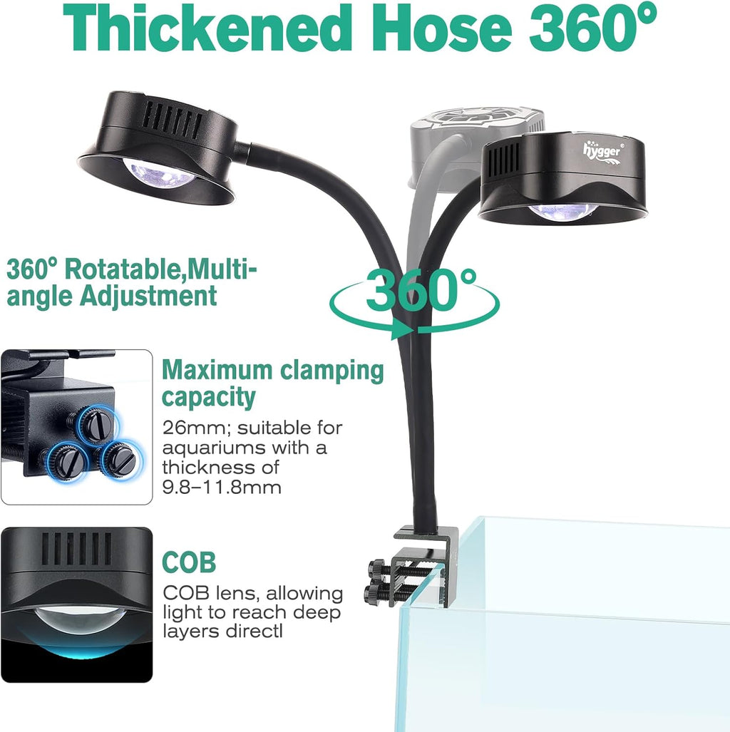 hygger clip on led aquarium light, 24/7 cycle on a desk or shelf