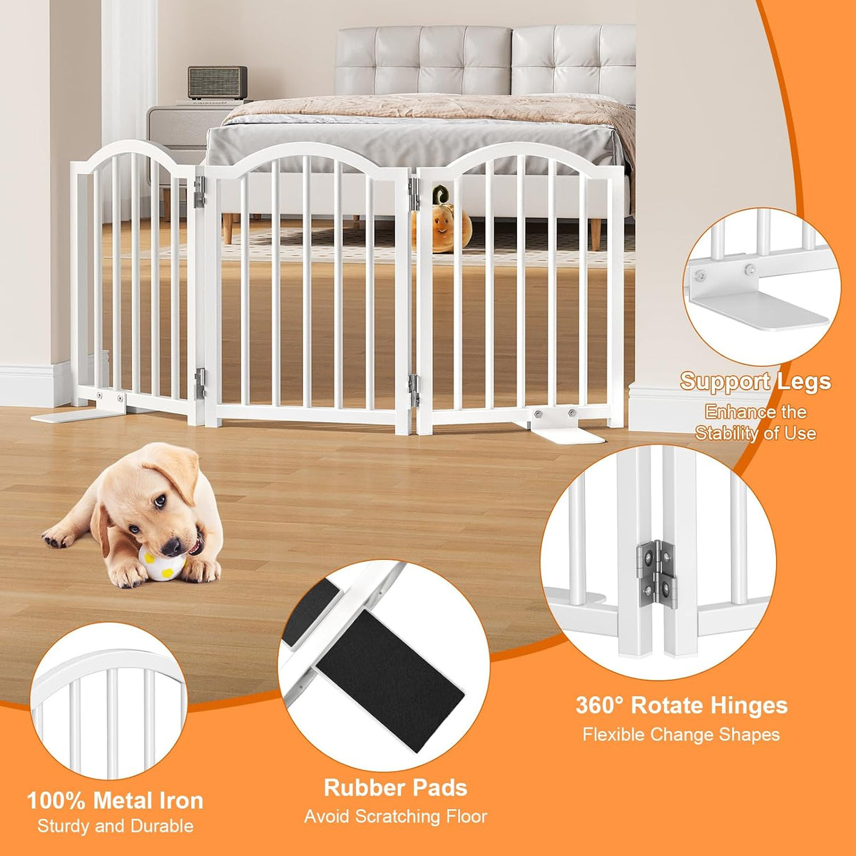 snughome short dog gate indoor, 16" high freestanding on a desk or shelf