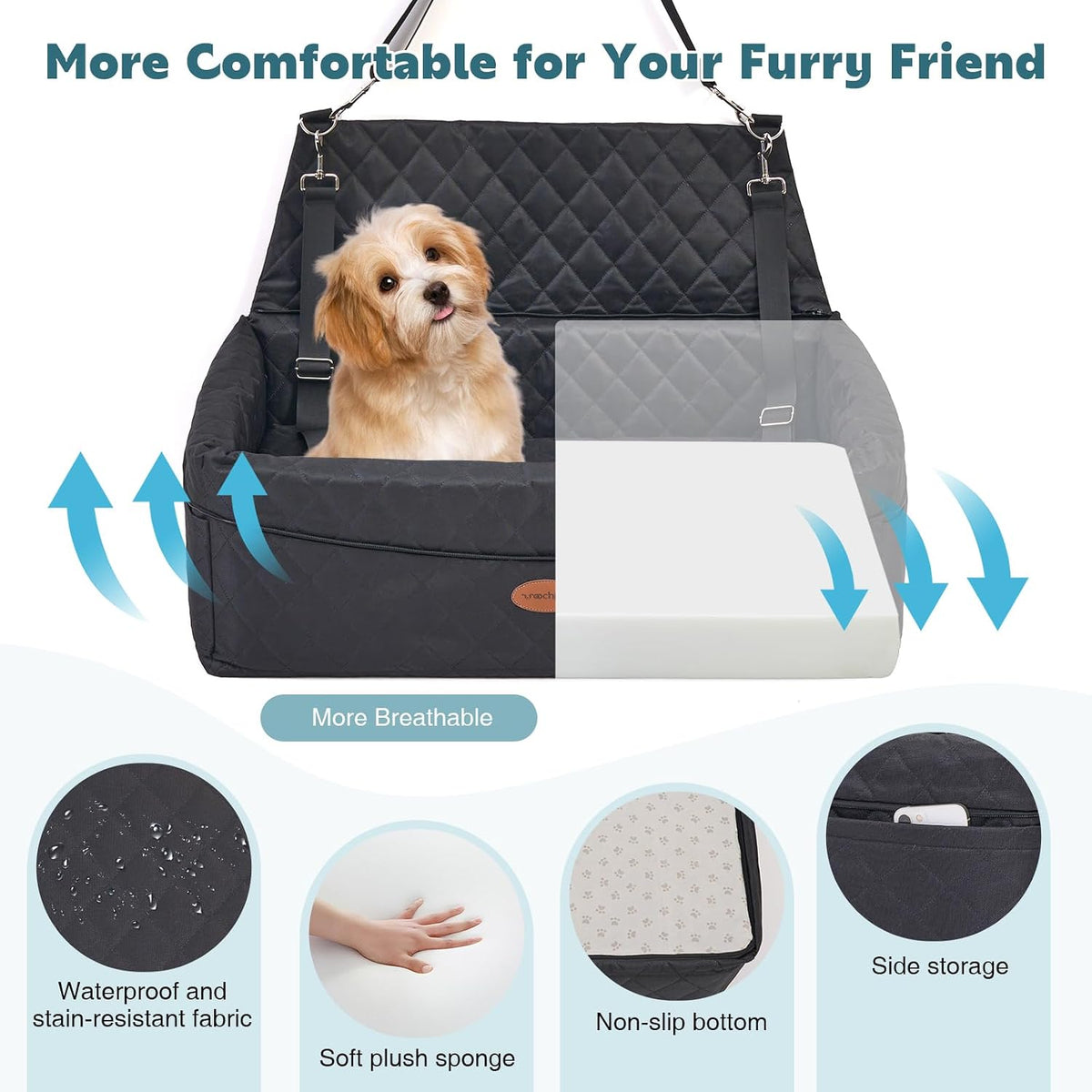 dog car seat for large/medium pet, anti slip showing dimensions