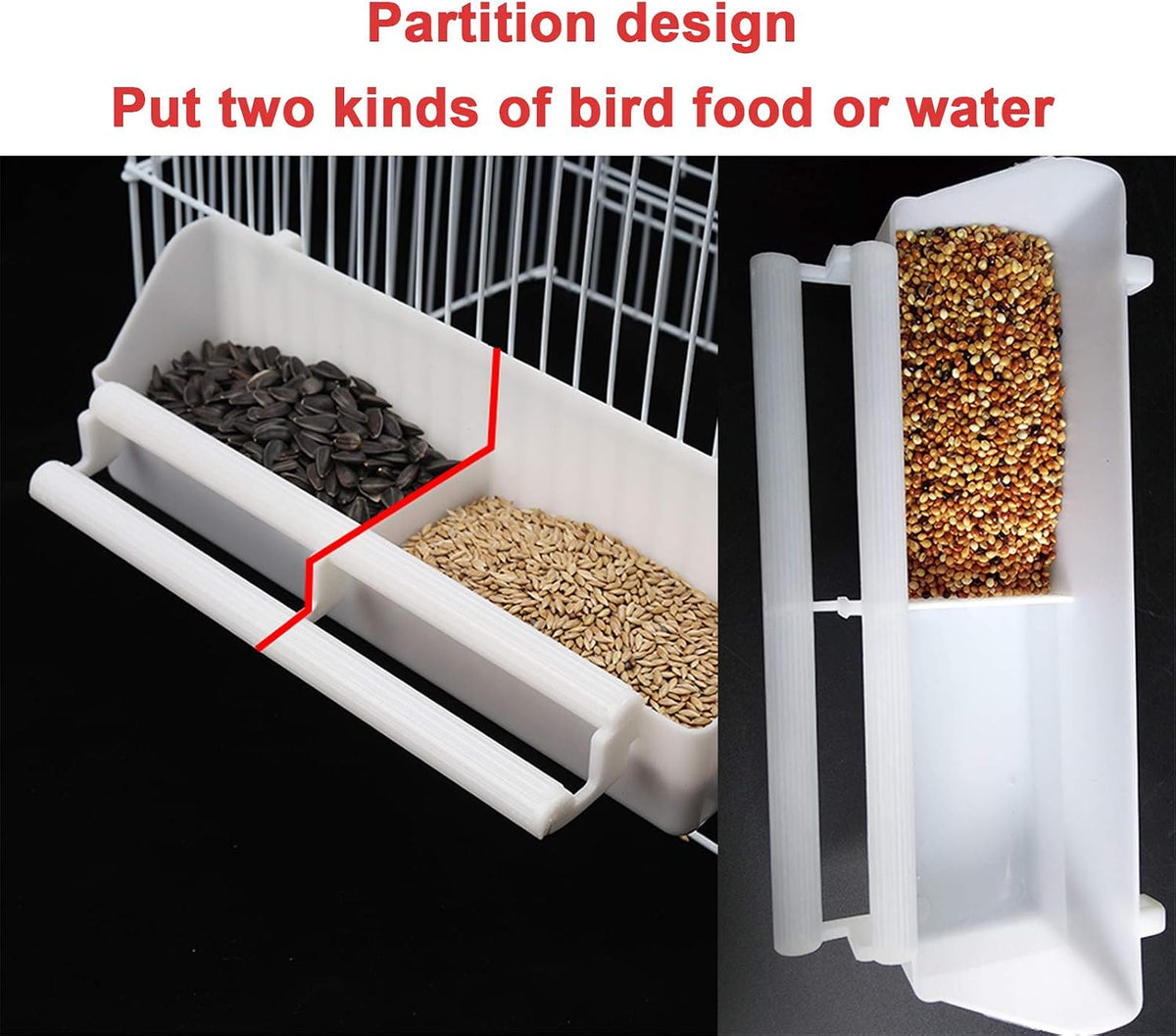 bird feeder, pet birds food double plastic, side view
