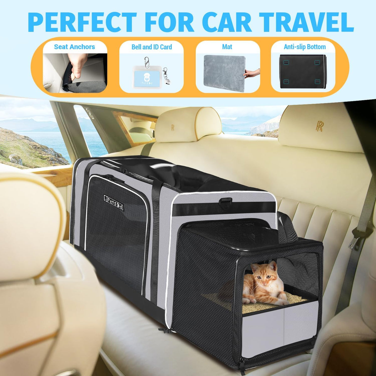 petskd side expandable extra large cat carrier with shown in use