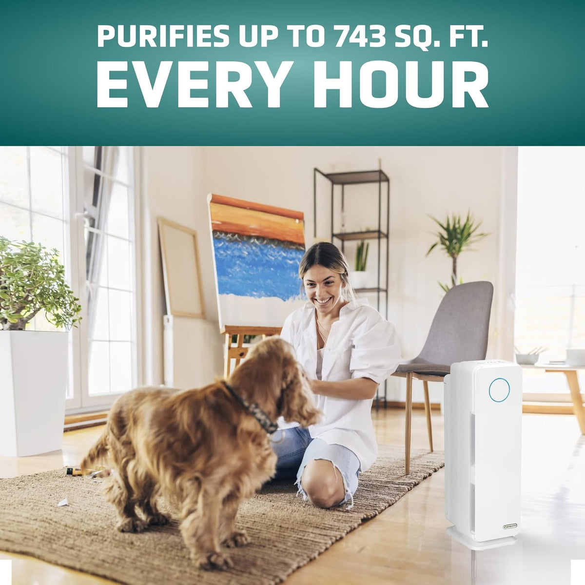germguardian air purifier for homes with pets, h13 shown in use