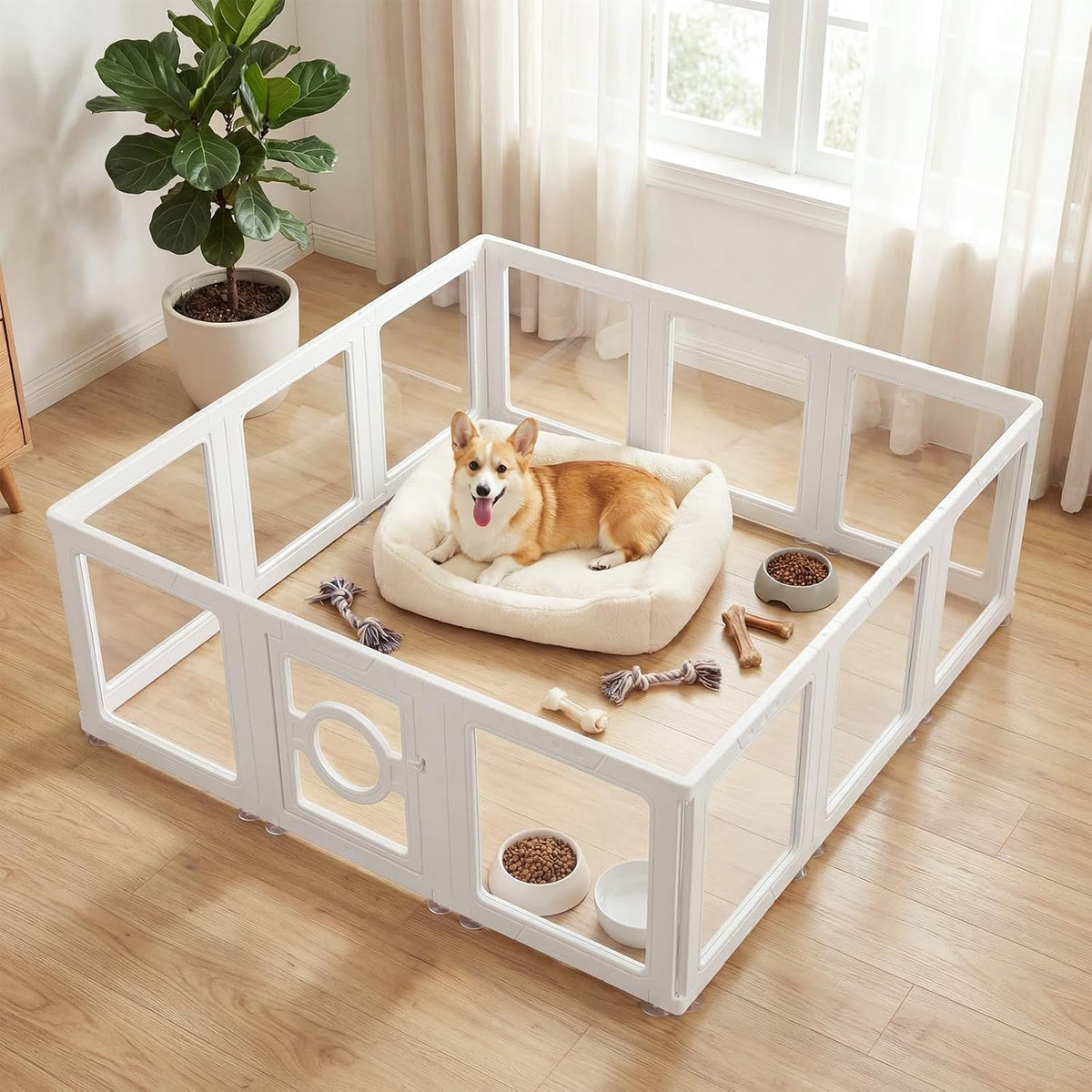 jeko&jeko clear acrylic dog playpen indoor, transparent pet, main product view