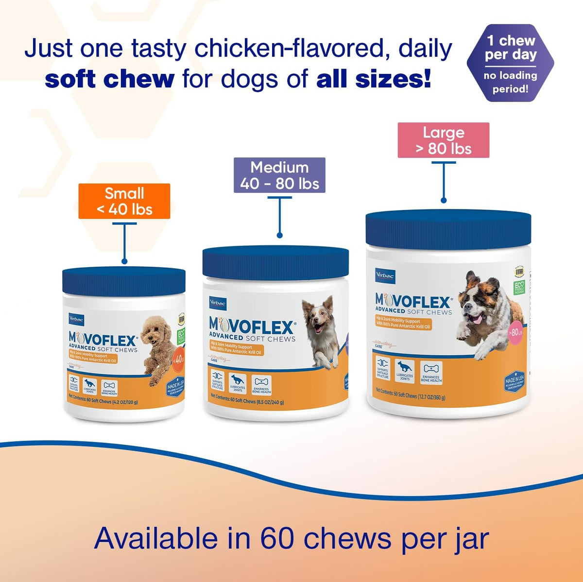 movoflex advanced soft chews hip and joint support showing dimensions