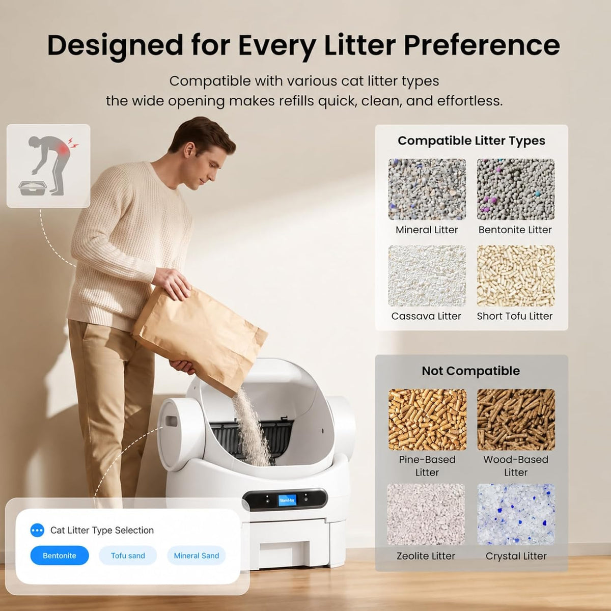 automatic cat litter box, smart self cleaning cat showing dimensions