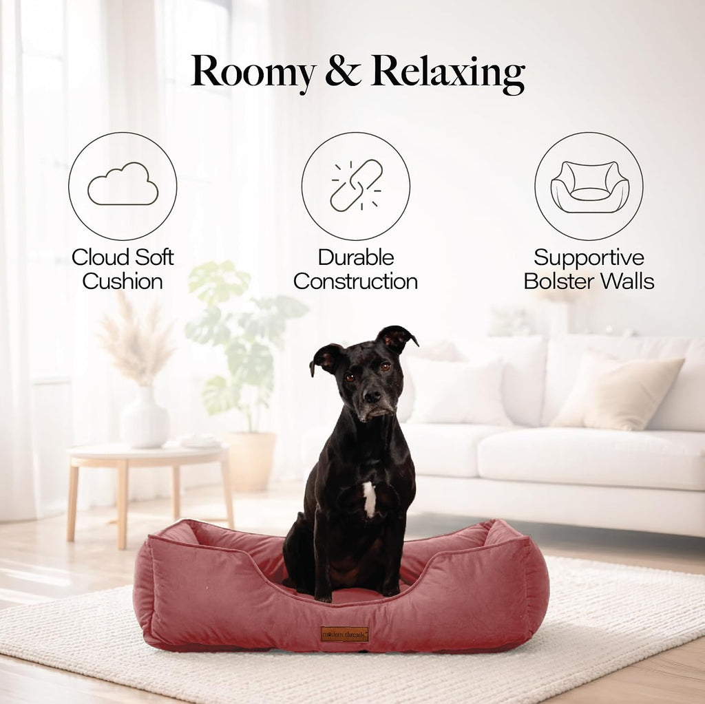 modern threads luxury dog bed - comfortable tufted shown in use