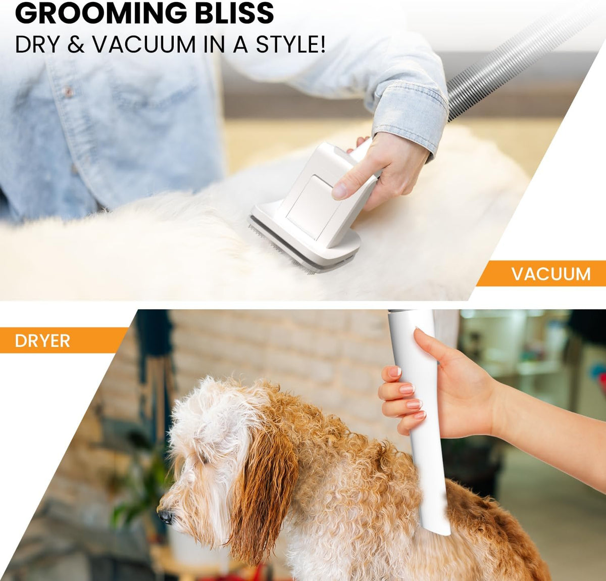 furcare pro 3-in-1 grooming kit with vacuum suction shown in use