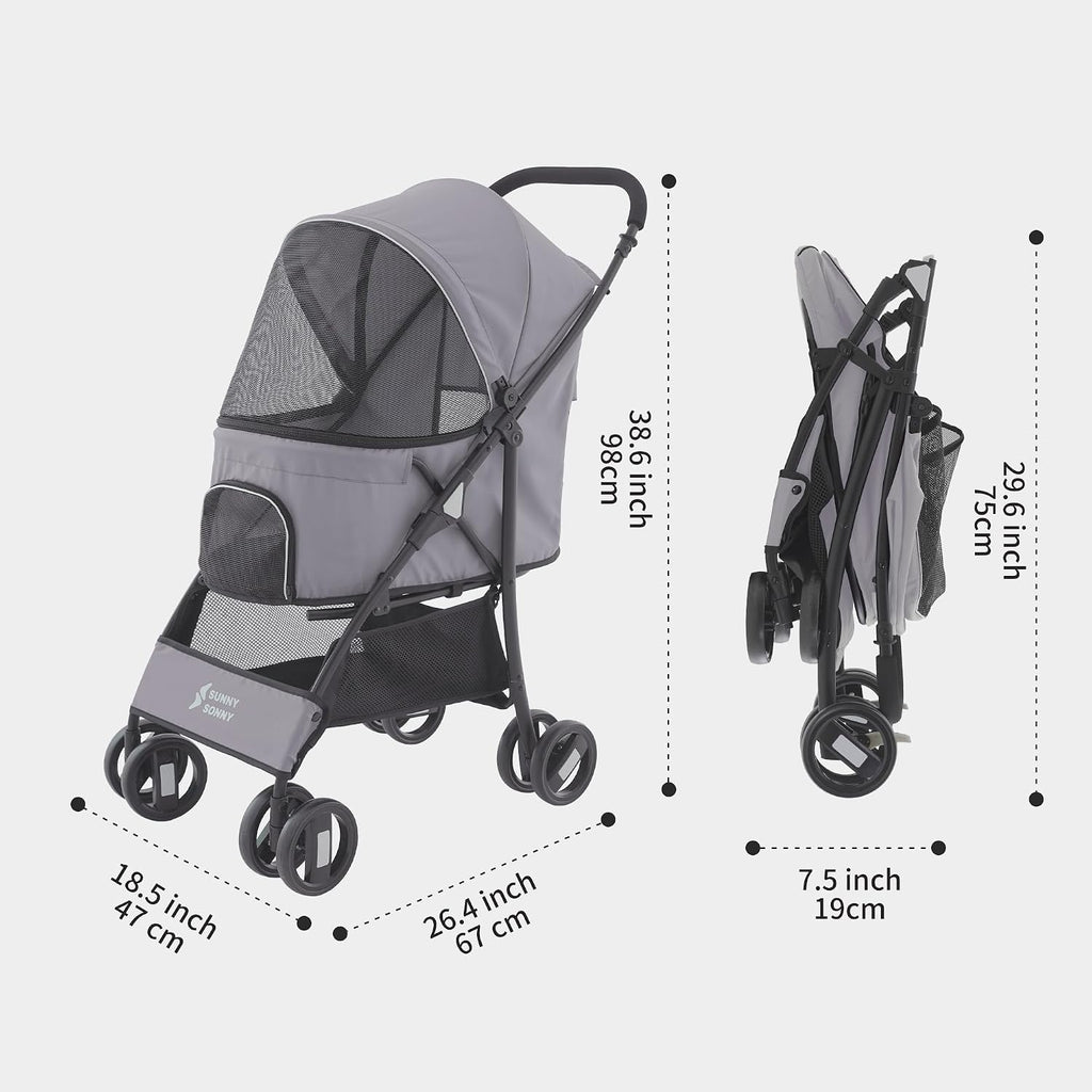 sunny sonny foldable jogger pet stroller with weather shown in use