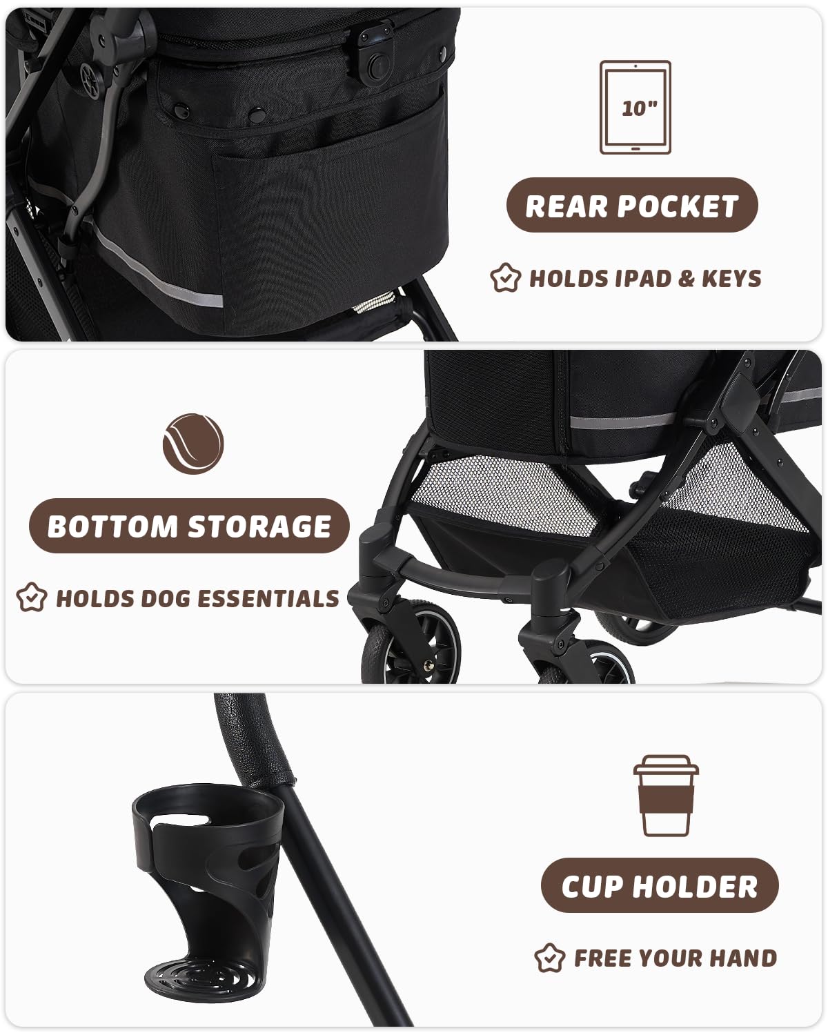 hittite pet stroller with weatherproof cover, all-terrain 4-wheel, view 9