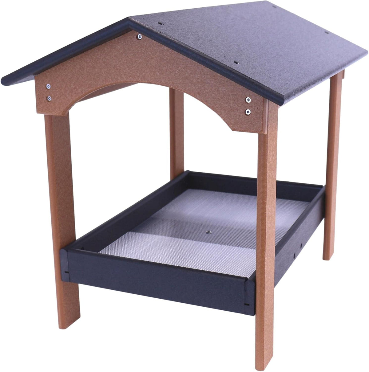 ground bird feeder, black/cedar, close-up detail