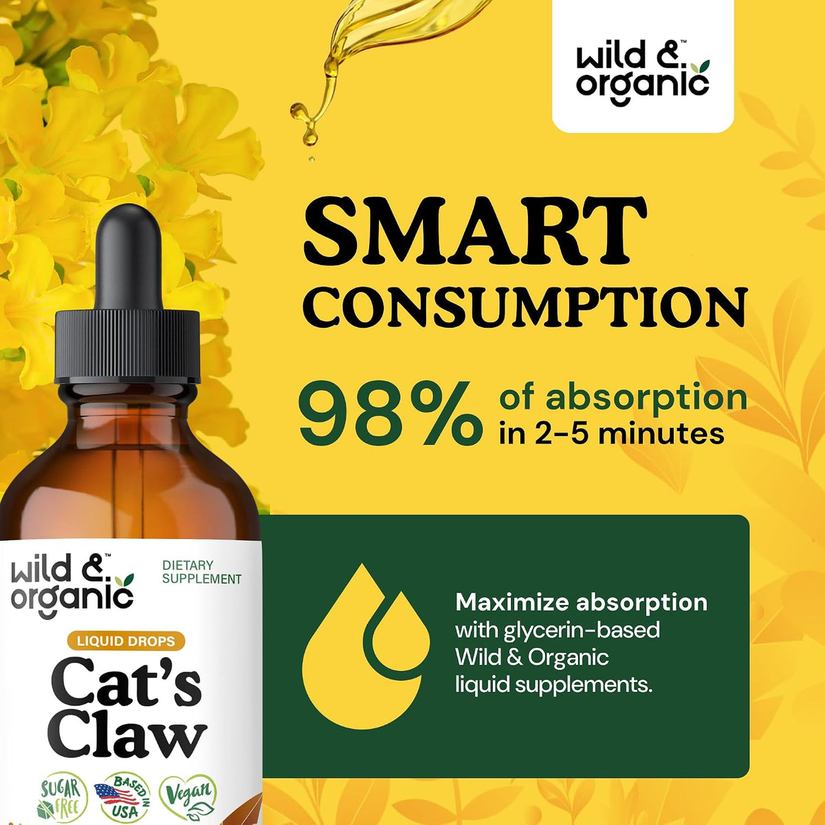 wild & organic cats claw herb supplement, side view