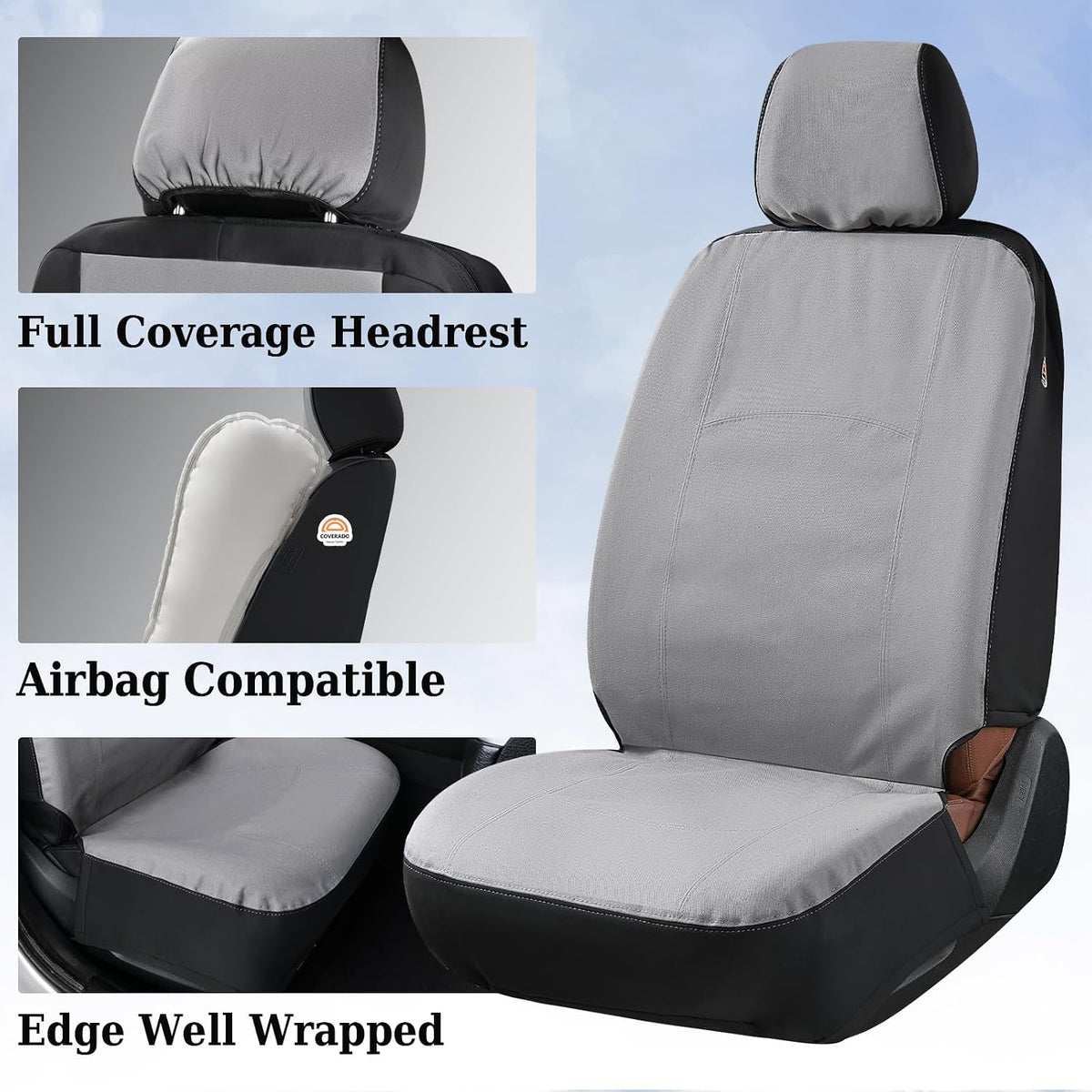 coverado car seat covers front, canvas universal seat, front angle view