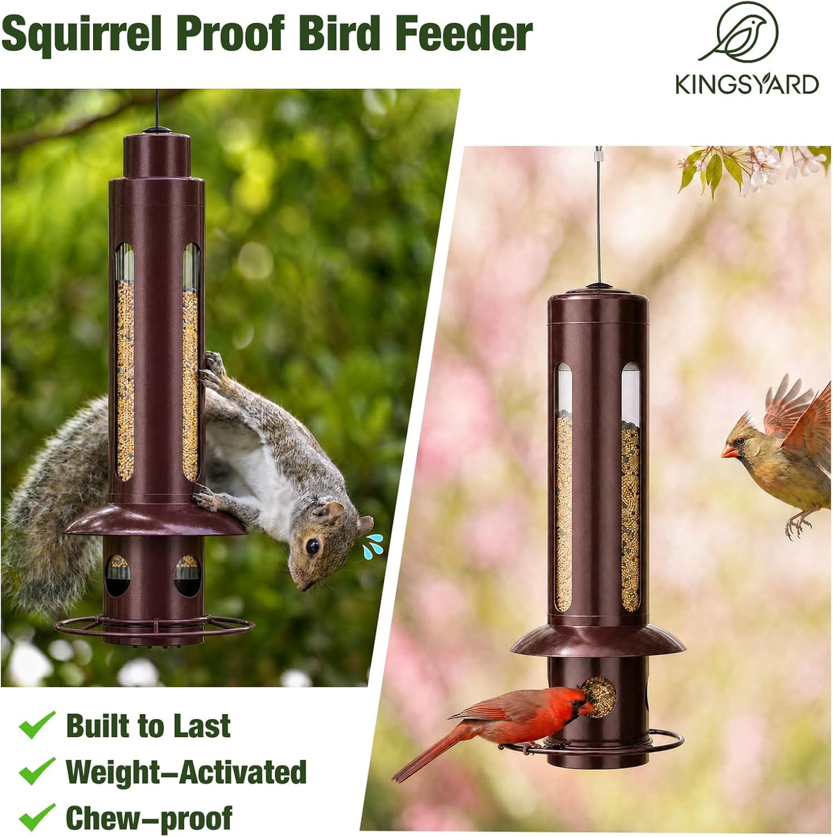 kingsyard squirrel proof hanging bird feeder for outdoors shown in use