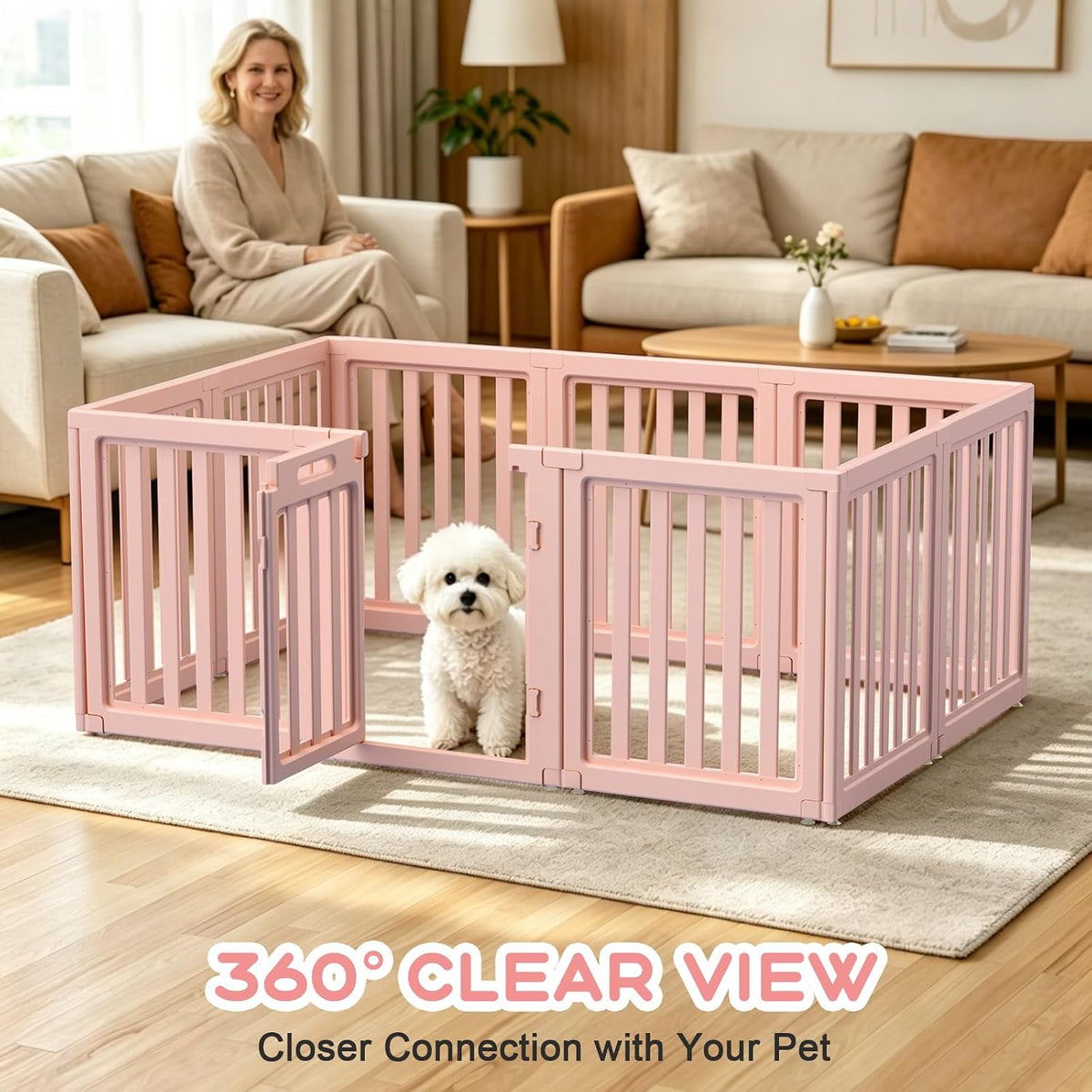 dog playpen indoor,puppy playpen,pink 30.3" h,10 panels showing dimensions