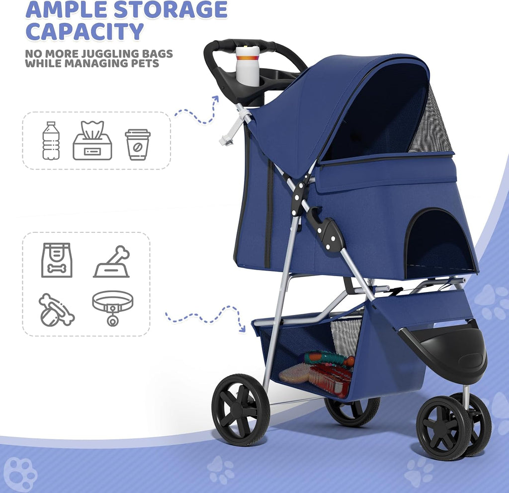 magshion 3-wheel pet stroller for small/medium dogs cats, package contents