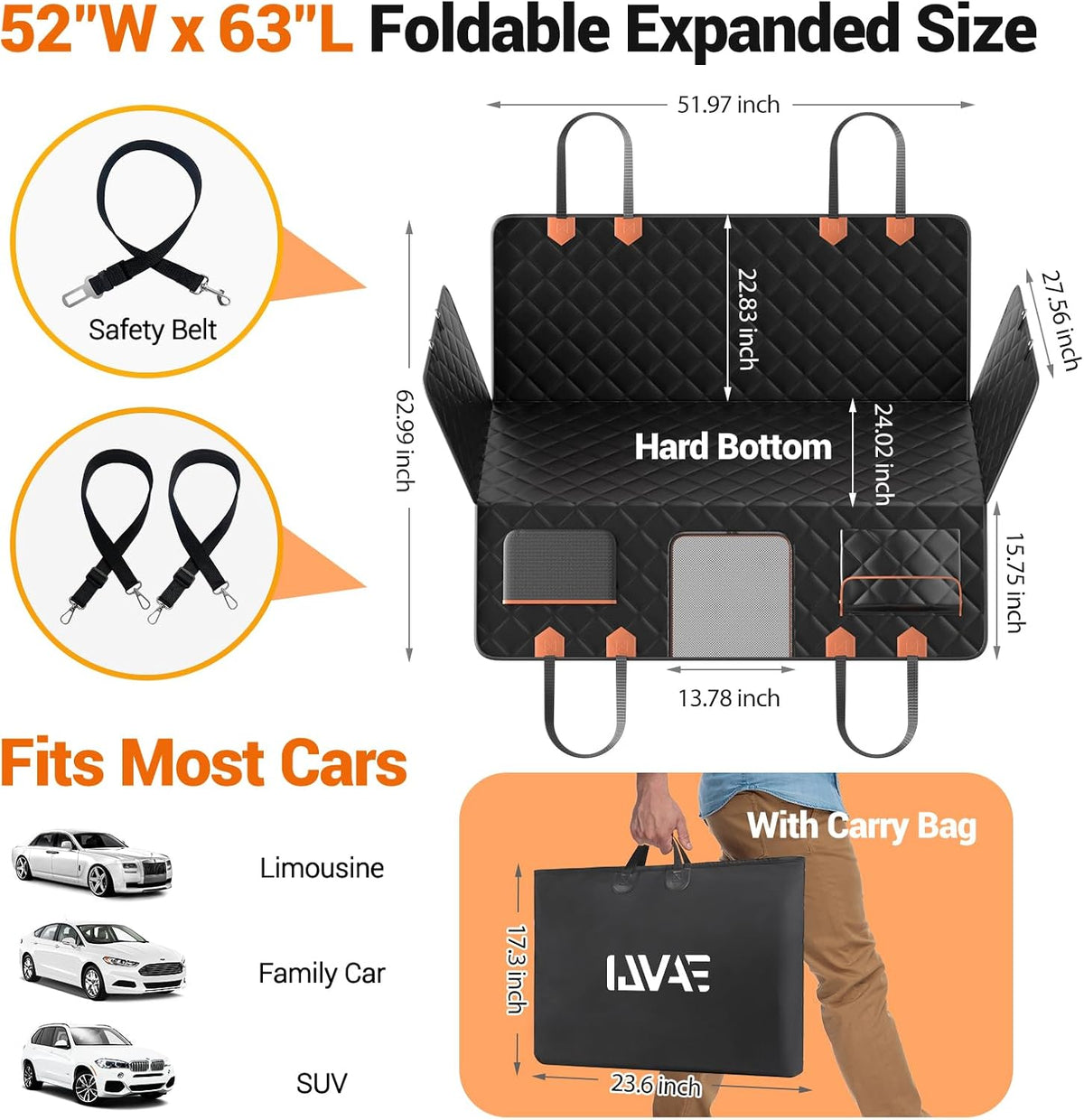 ijvae dog seat cover for back seat, hard, package contents
