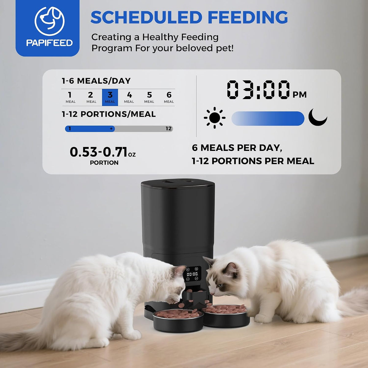 papifeed automatic cat feeder 2 cats, 7l large shown in use