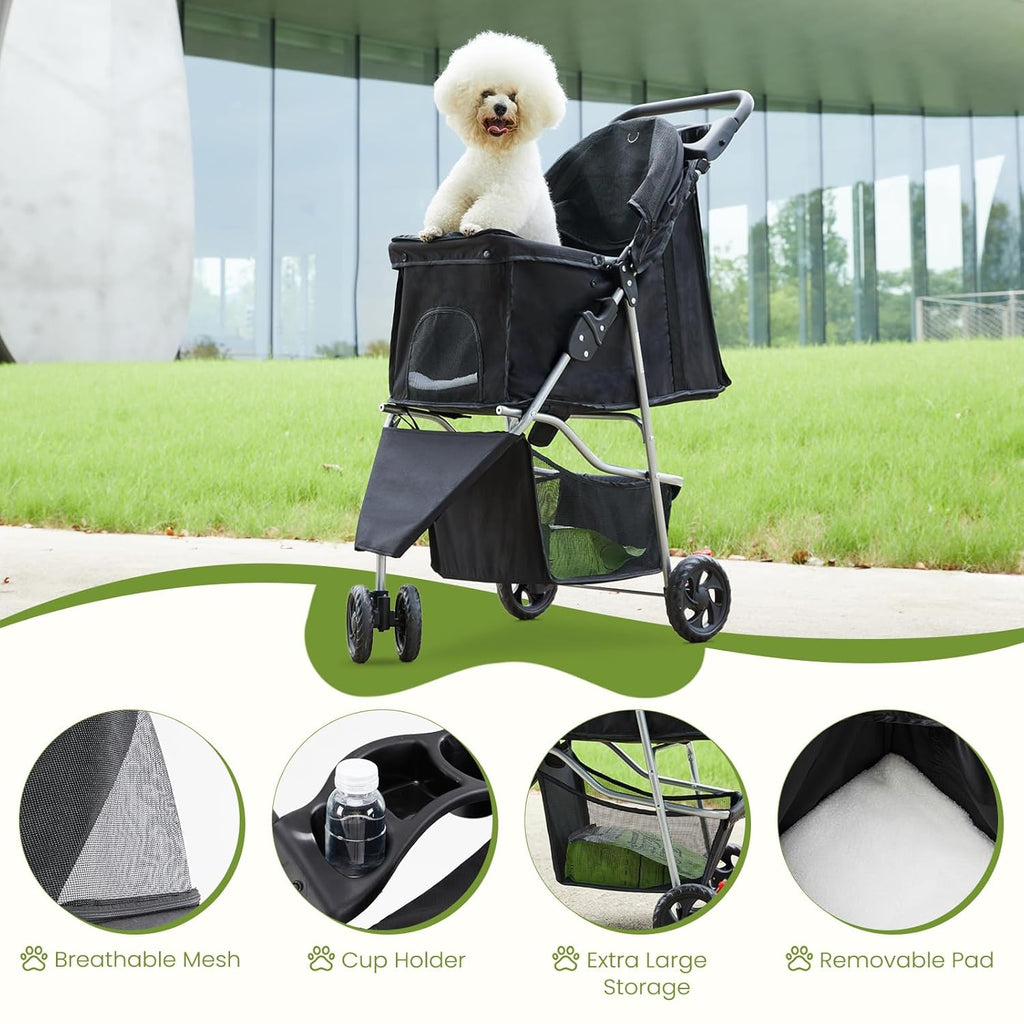 3 wheel dogs stroller for small to medium, close-up detail