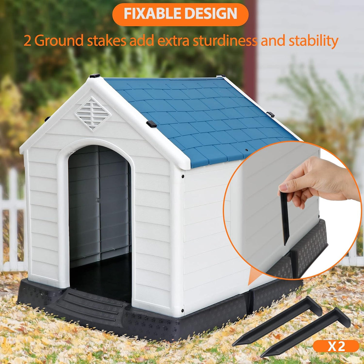 large plastic dog house indoor outdoor durable ventilate, close-up detail