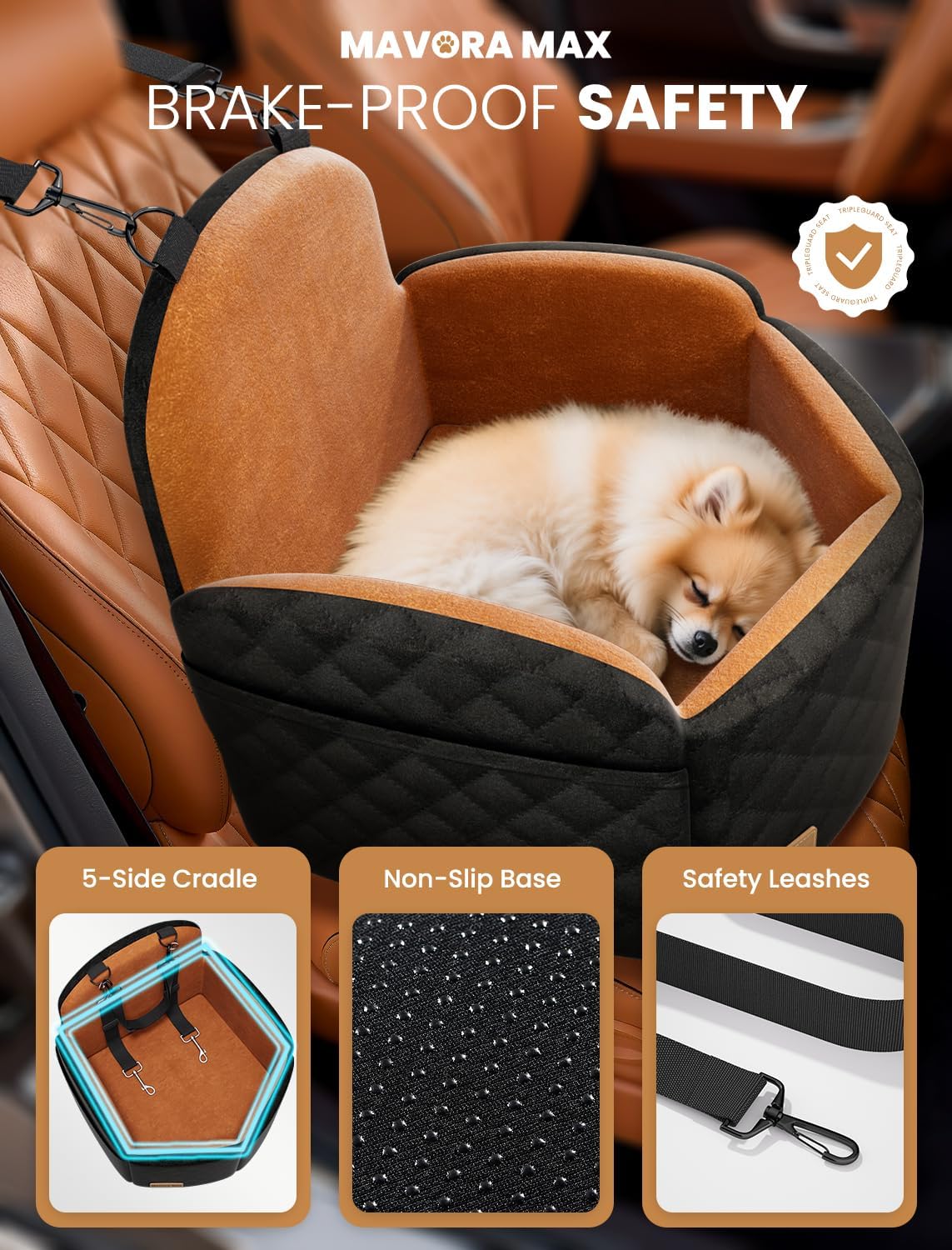 dog car seat booster for small/medium dogs up showing dimensions