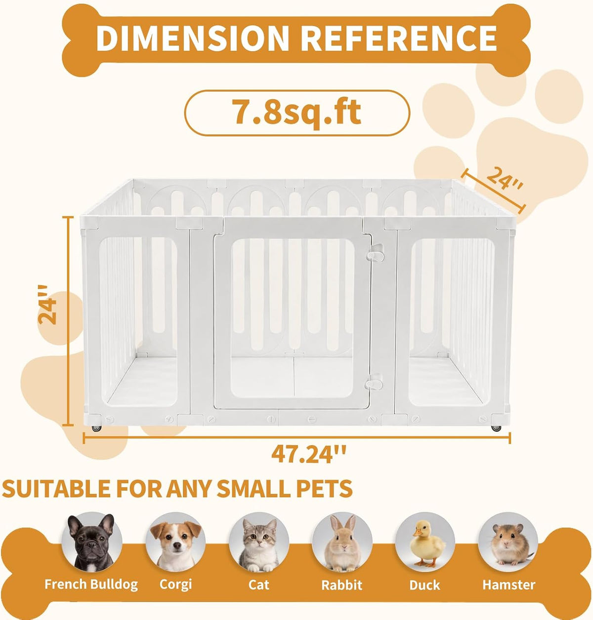 movable acrylic dog playpen indoor with bottom panels, side view