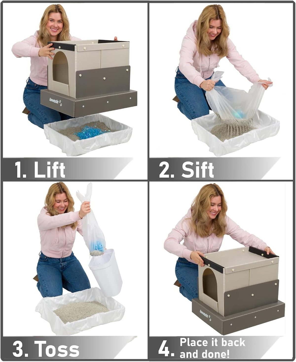 speedysift hooded cat litter box starter kit, includes shown in use