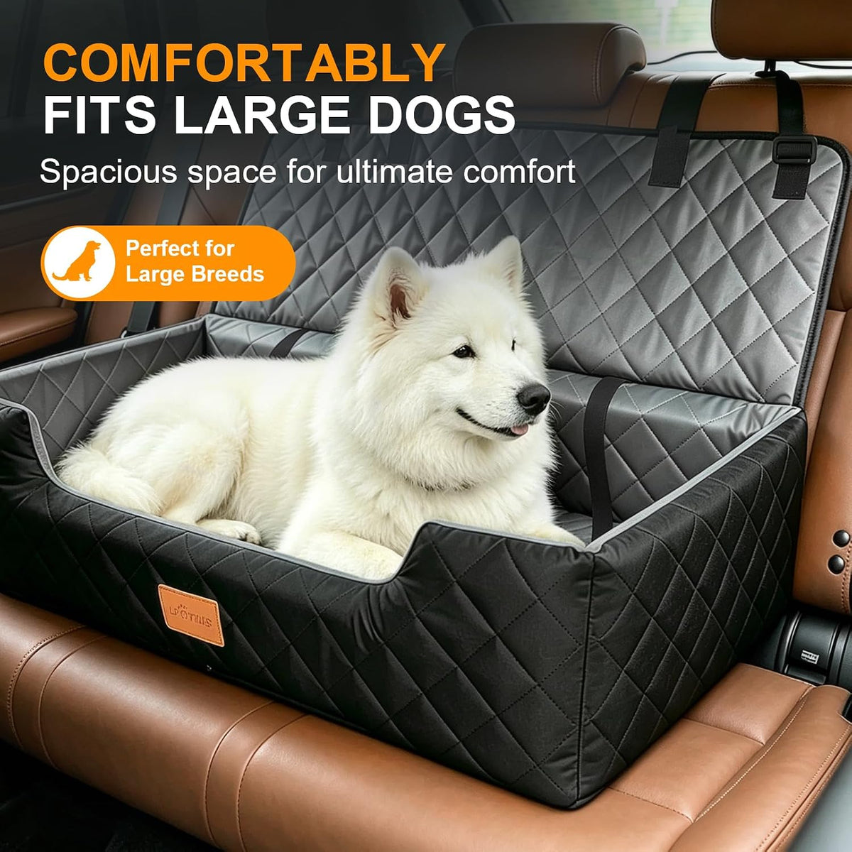 large dog car seat bed for back seat, close-up detail