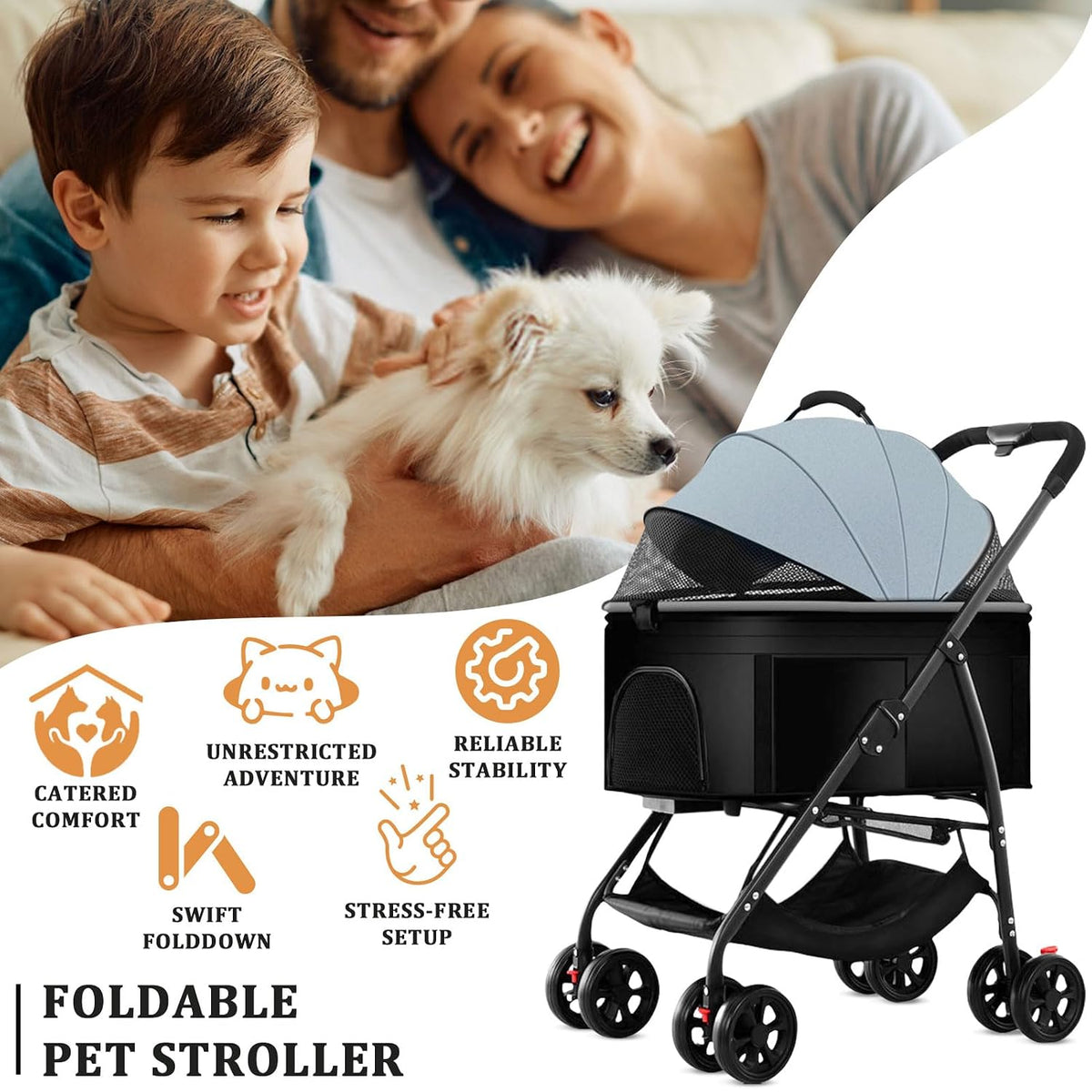3 in 1 pet stroller for dogs cats showing dimensions